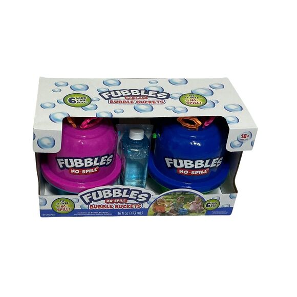 Fubbles 2 No-Spill Bubble Buckets 6 Wands 16oz Premium Solution Non-Toxic No Dye - Picture 2 of 8